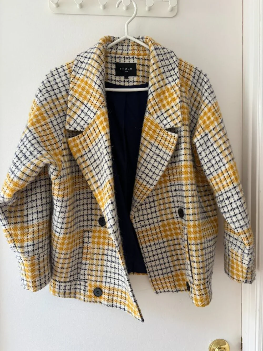 FRNCH Paris Wool Blend Plaid Double-Breasted Coat Jacket - Picture 4 of 6